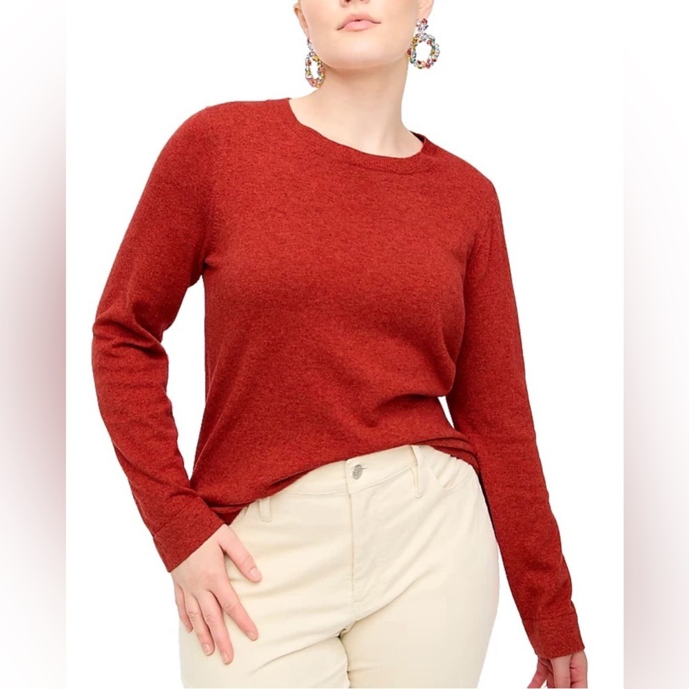 J. Crew Womens Red Orange Merino Wool Cotton Teddie Sweater Pulloever Size Small